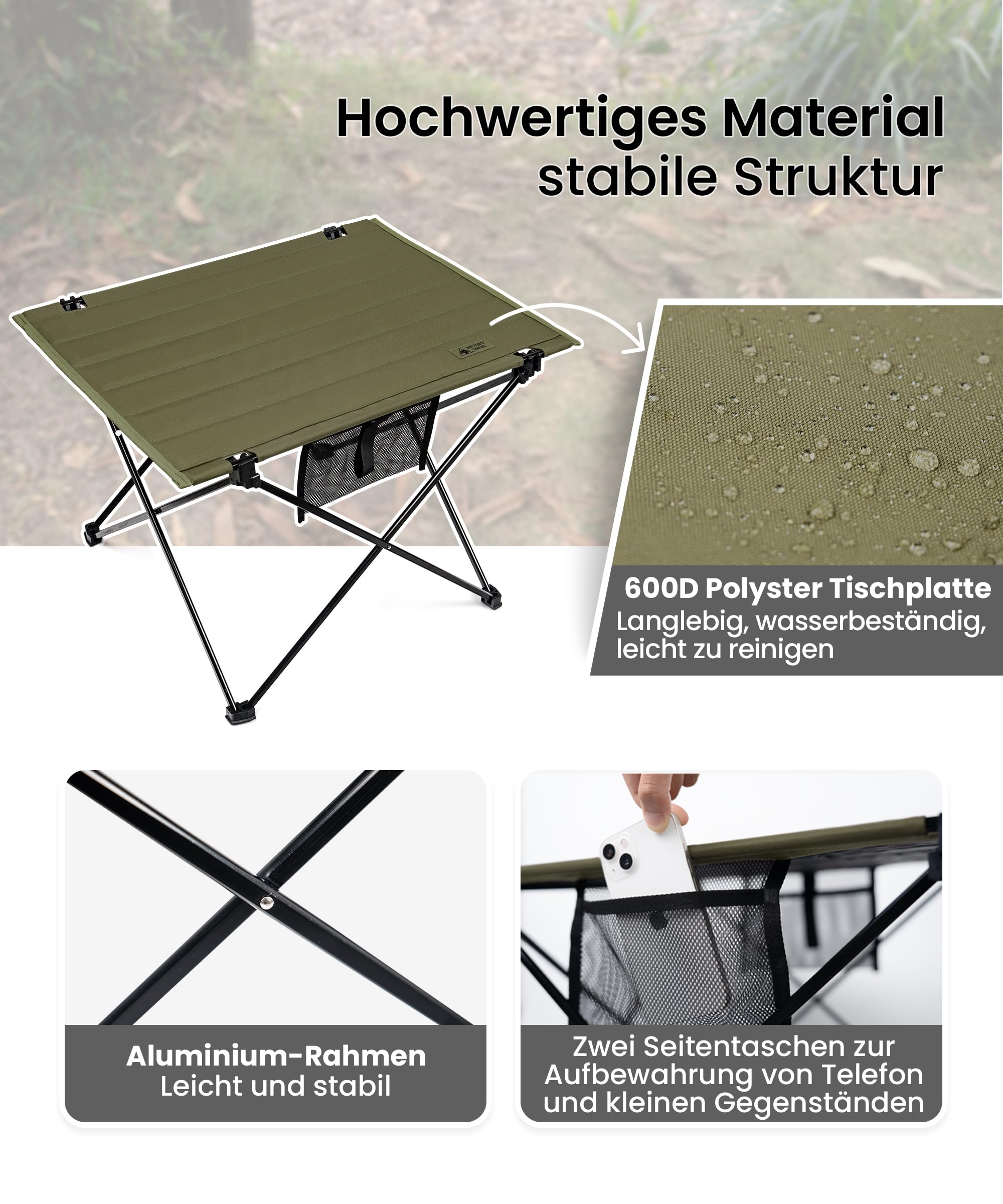 OneTigris CAMPMATE Campingtisch faltbar, Klapptisch klein faltbar, Outdoor Tisch Ultraleicht tragbarer, Tisch klappbar, Tragfähigkeit bis zu 30 kg für Outdoor, Wandern