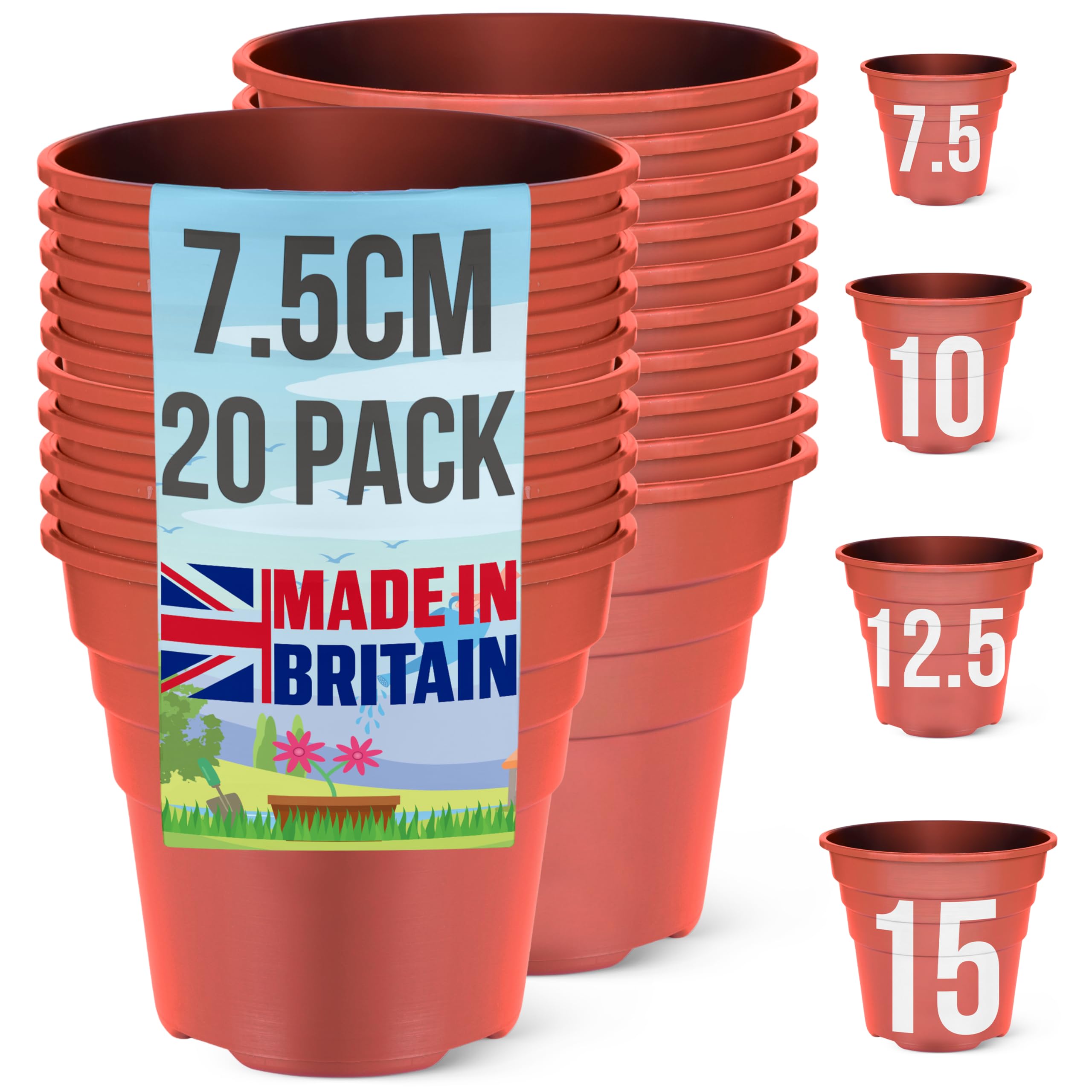 Happy Pots Terracotta - 7.5Cm Gloss - Pack Of 20 Premium Plastic Plant Pots - Reusable Flower Pots For Indoor/Outdoor Home Décor Gardening - Round, Heavy Duty, Uv Resistant, Recyclable - Made In Uk