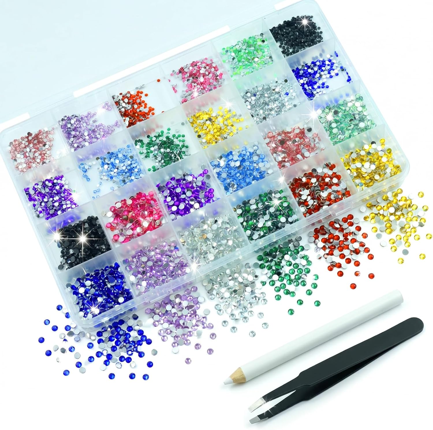 Bedazzling Kit Resin Rhinestones, 2mm & 3mm AB Jelly Gems for Bedazzling, 24 Vibrant Colors Rhinestone Kit for Nail Art, DIY Crafts, Clothes, Shoes, Includes Tweezers and Pick-up Pen