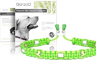 Ganzoo paracord 550 Decorative Dog Collar with EM Ceramic Tube and Beads, Size S 13-16.5" Neck Girth, Adjustable Cord Stop, Soft, Breathable, Weatherproof, Waterproof Apfelgrün Pfote