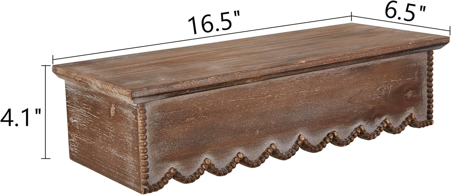 SOFE Wood Scalloped Decorative Wall Shelf, Bedroom Bathroom Kitchen Shelving Wall Mounted Heavy Duty, Farmhouse Floating Storage Shelves Small Hanging Shelves Display Book Picture Ledge Shelf