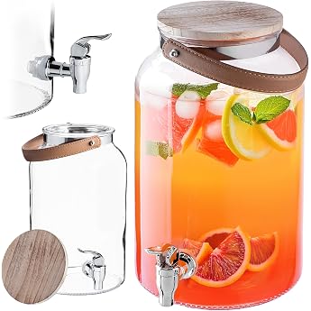 KADAX Drinks Dispenser 5.6 Litres Lemonade Dispenser with Tap and Lid Large Glass Water Dispenser Juice Dispenser Drink Container Glass Container
