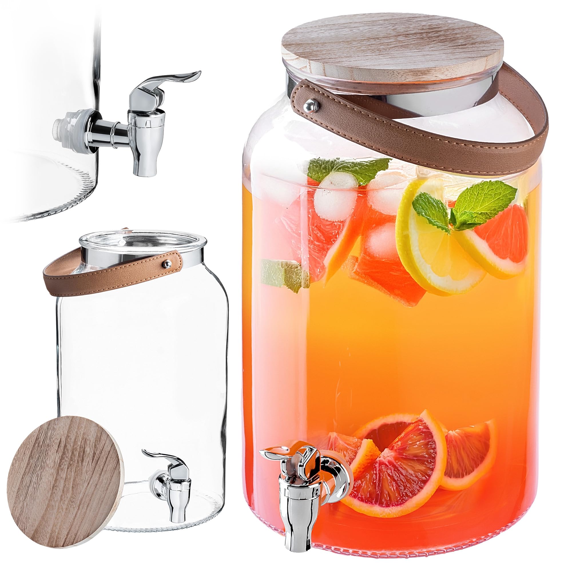 KADAX Dispenser per bevande da 5,6 litri, distributore di limonata con rubinetto e coperchio, grande erogatore di acqua in vetro, dispenser di succo, contenitore per bevande, contenitore in vetro