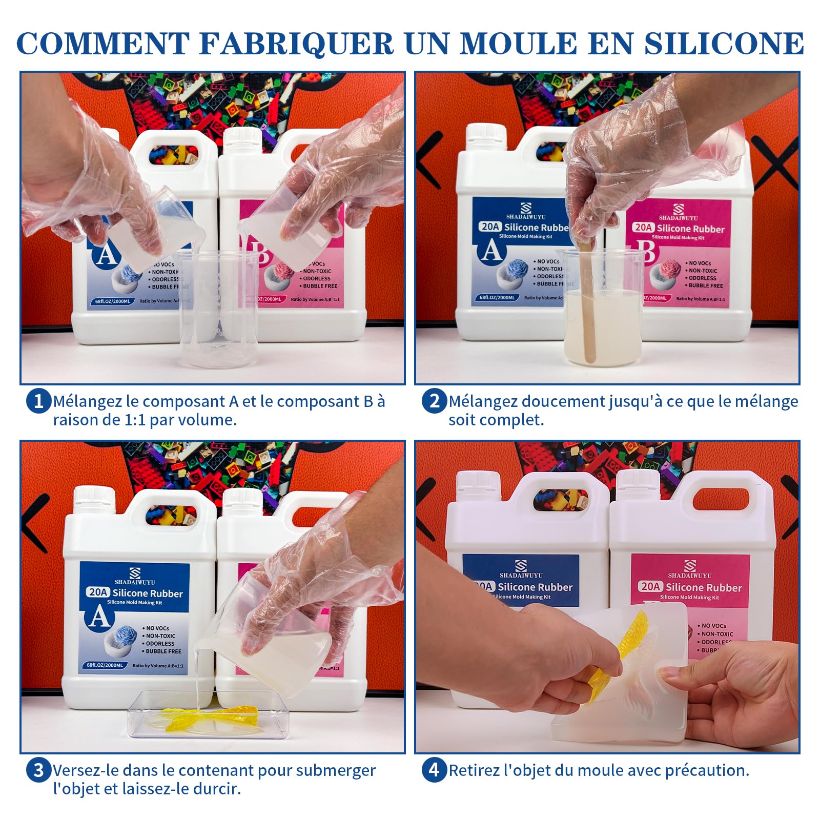 Silicone pour Moulage 20A,4000ml Silicone Liquide Transparent, Mélanger 1:1 de Caoutchouc Silicone à Séchage Rapide pour les Moulage,Savons Artisanaux, Bougies, Moules en Résin