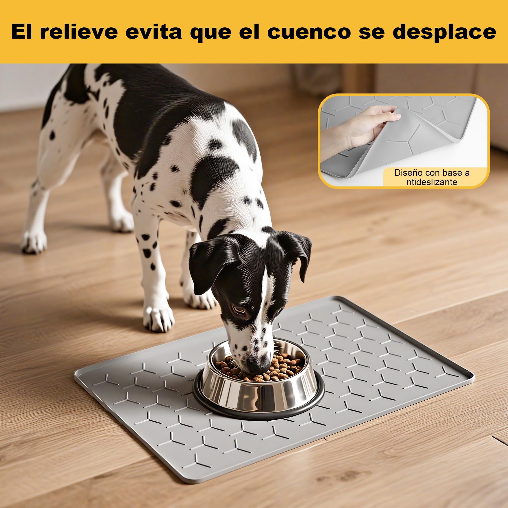 Pieviev Alfombra Comedero de Perros y Gatos 40x60 cm, Alfombrilla para Cuenco de Silicona, Material Apto para Uso Alimentario, Impermeable y Antideslizante, Gris Claro