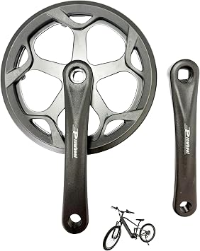 Electric Bicycle crankset, Single 46T Steel Sprocket with Double Chain Cover, 170mm Aluminum Alloy arm, Suitable for Single and 6/7/8/9 Speed Electric Bicycles, Bicycles, Folding Bicycles