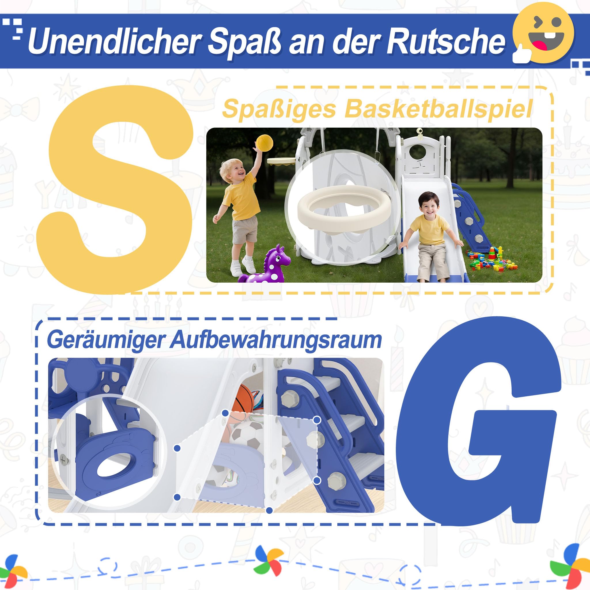 Froadp 6-in-1 Kinderrutsche für Kleinkinder ab 1 Jahr, Indoor Outdoor, HDPE & PP, bis 50kg