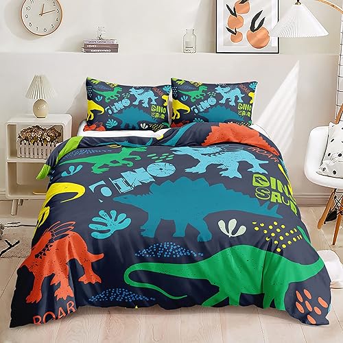Axolotl Juego de ropa de cama Kawaii de dinosaurio, tamaño King para niños, bonita funda de edredón colorida de dibujos animados, 1 funda de edredón