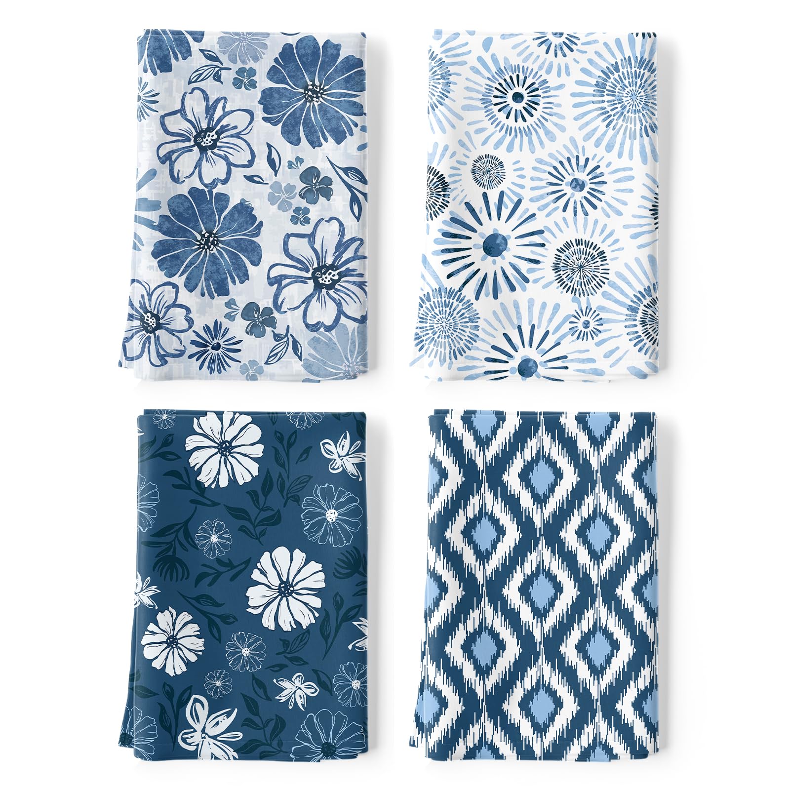 Arquiel Boho Flower Tea Towels 100% Cotton Quick Dry Retro Kitchen Towels, 48 x 70 cm Absorbent Dish Cloth for Kitchen Home Decor, Housewarming, Birthday Gifts for Women, Set of 4