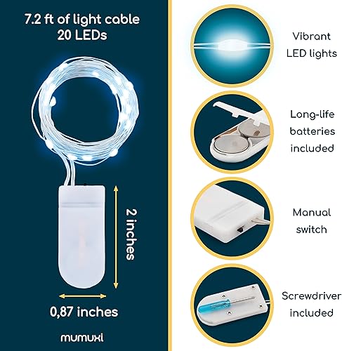 Miniatura 4 de MUMUXI - Guirnalda de luces LED (16 unidades, 10 pies, 30)., Blanco