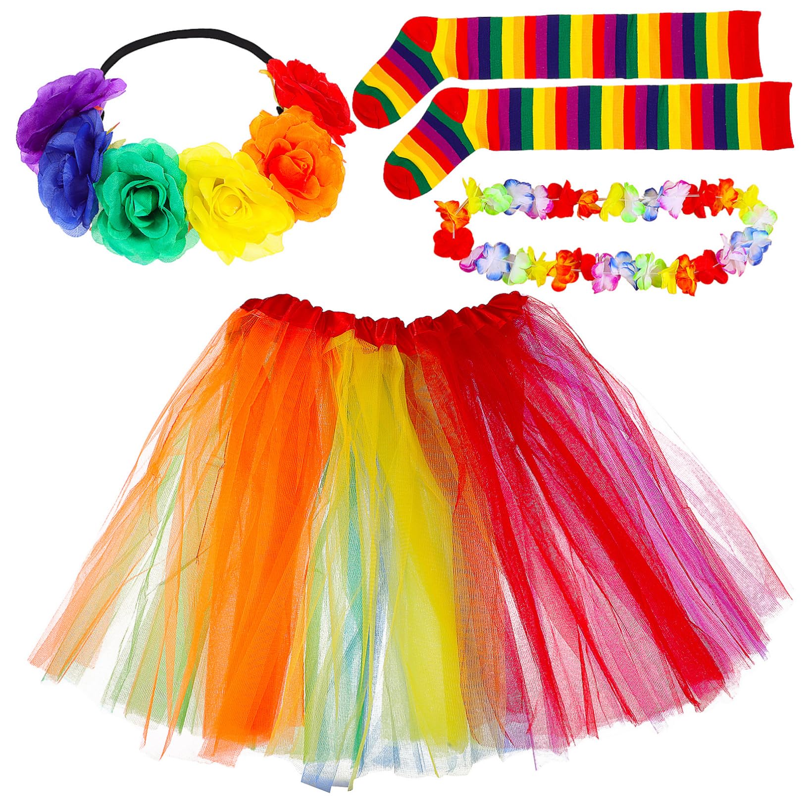 FOMIYES Rainbow Tutu Dress Pride Outfits Tulle Skirt Headpiece Cosplay Costumes