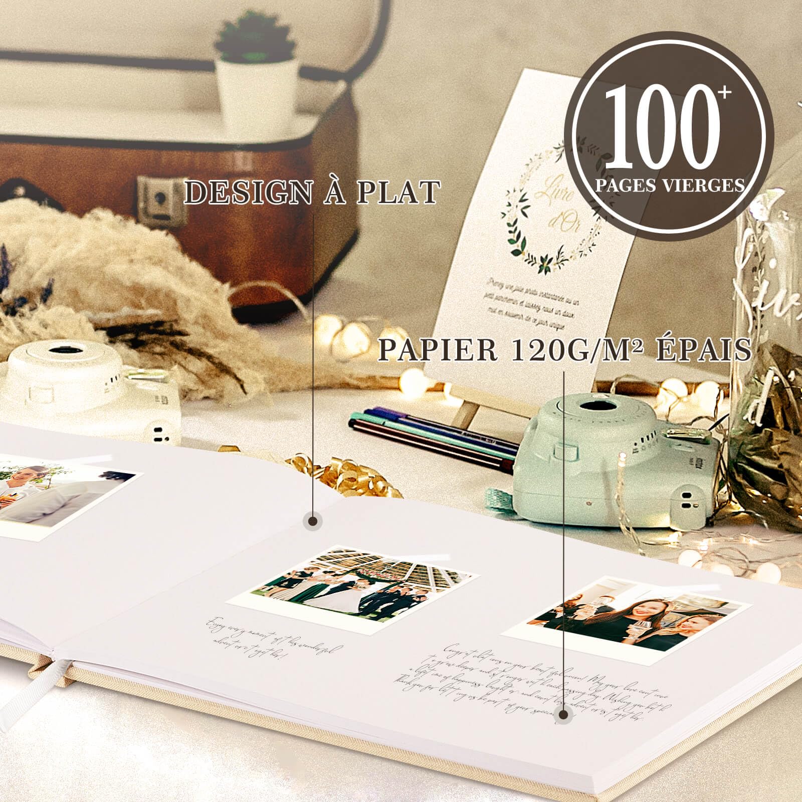 Livre d'or Mariage en Lin 108 Pages Vierges pour Anniversaire, EVJF, Noces, Baptêmes, Baby shower, Pacs (Bleu)