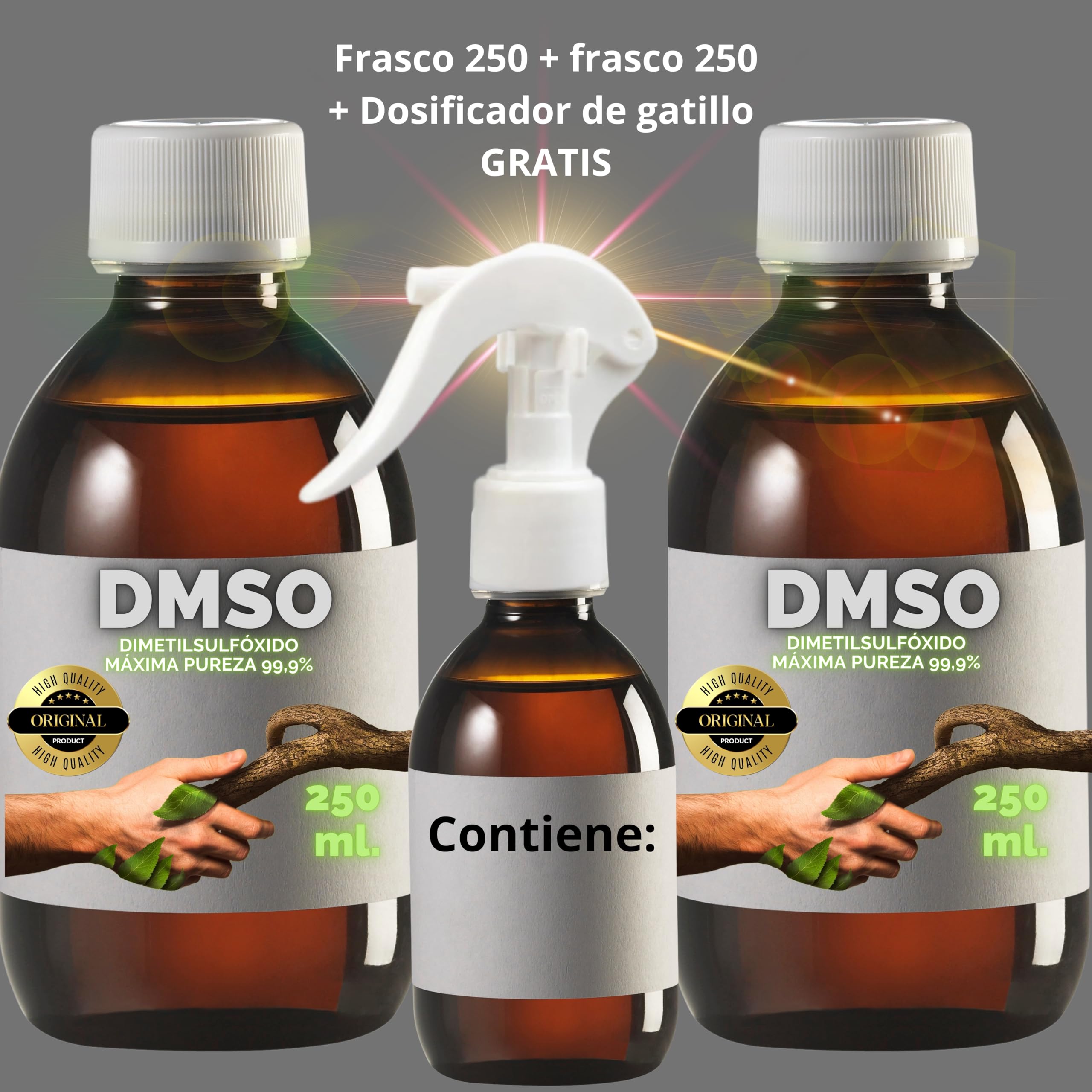 2 X DMSO 250 ml. 99,9% Pureza Con Gotero | Dimetilsulfóxido Calidad Ph Eur | Regalo Frasco125ml + Difusor + Vasito Dosificador | Frascos Ámbar de Laboratorio | Precinto de Seguridad