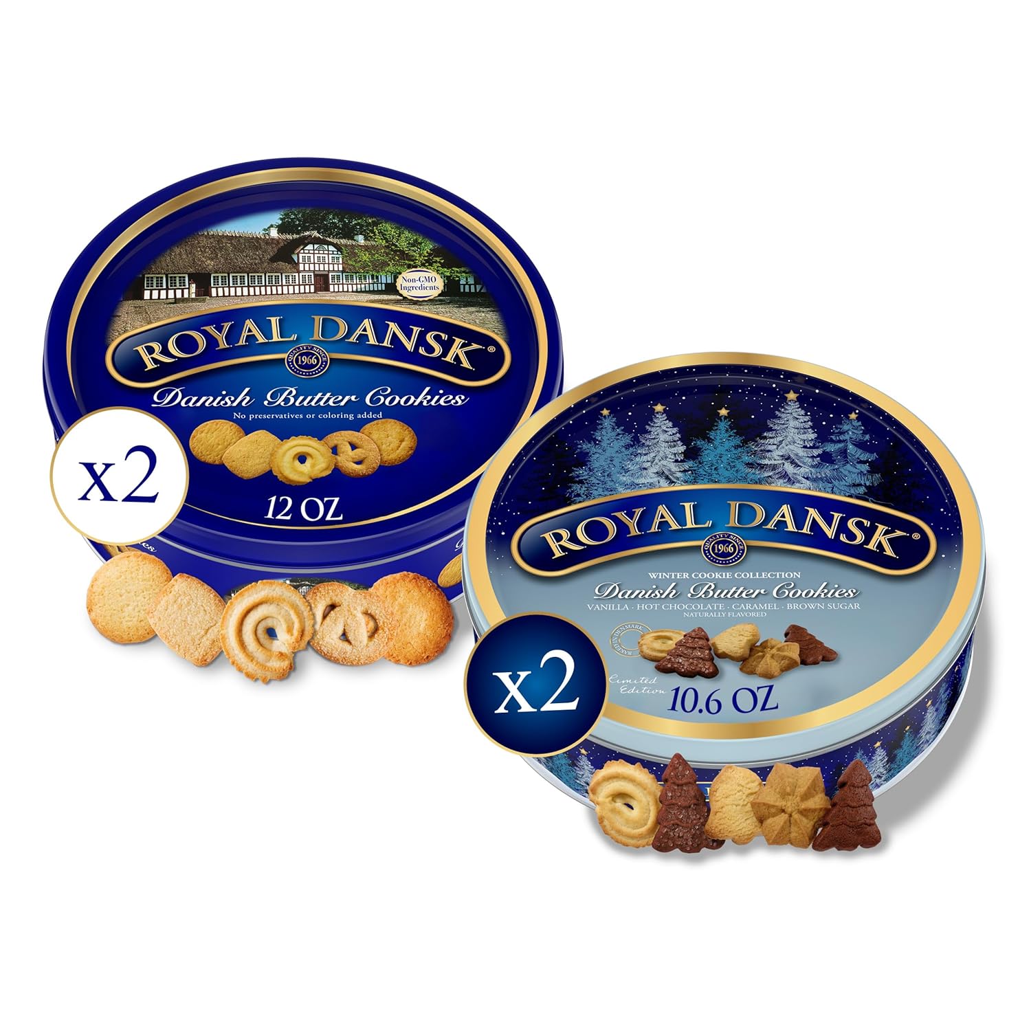 Royal Dansk Holiday Cookie 4 Pack, Exclusive Amazon Multipack of Original Danish Butter Cookies, Festive Tins for Christmas Gifts, Made with Real Butter, Non-GMO Ingredients Royal Dansk Holiday Cookie 4 Pack, Exclusive Amazon Multipack of Original Danish Butter Cookies, Festive Tins for Christmas Gifts, Made with Real Butter, Non-GMO Ingredients