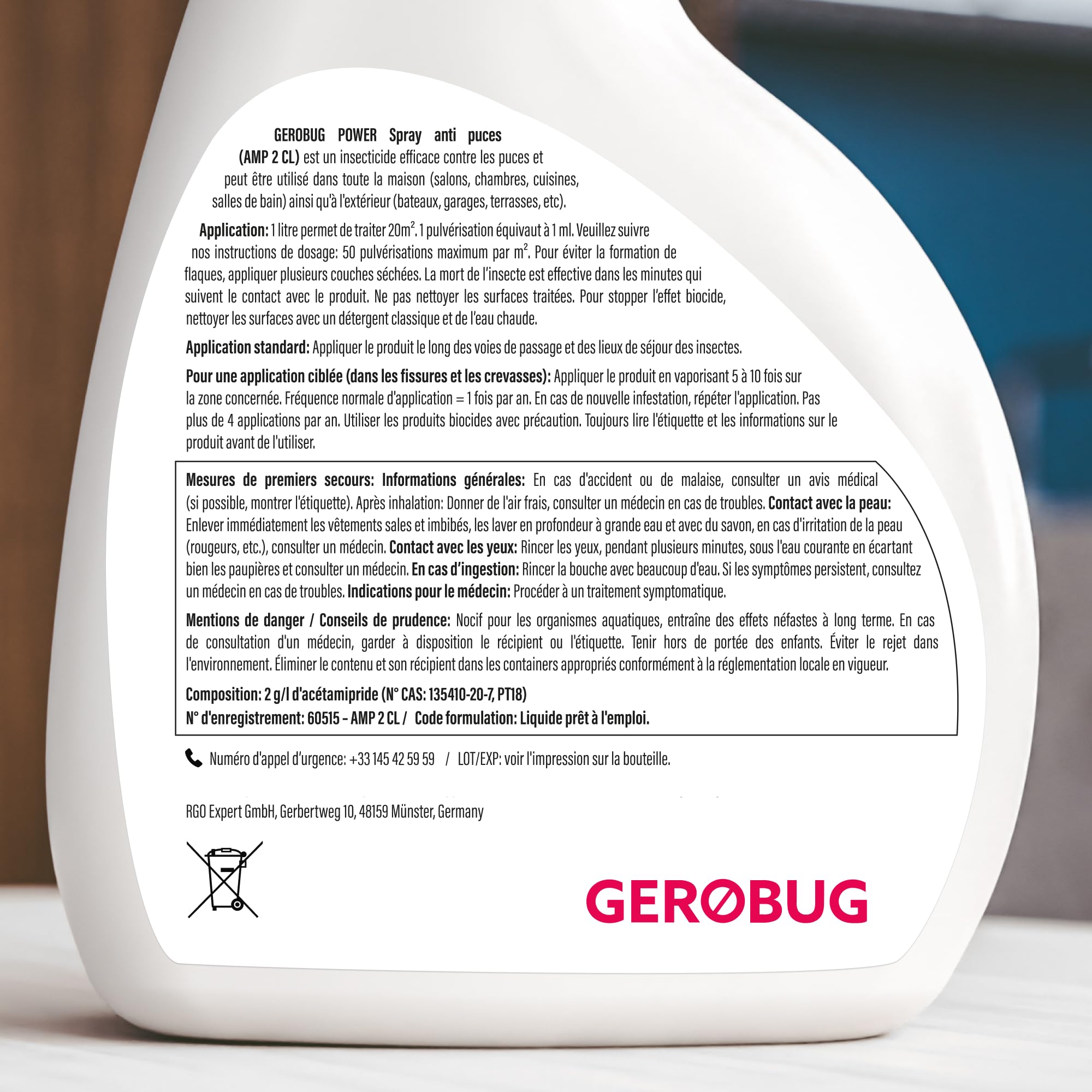 GEROBUG Spray Anti puces Maison 500 ML - Spray Anti puces pour la Maison, Les Meubles et Les Textiles - Lutte Contre Les puces Chat dans Le lit - Spray Anti-puces pour Chiens
