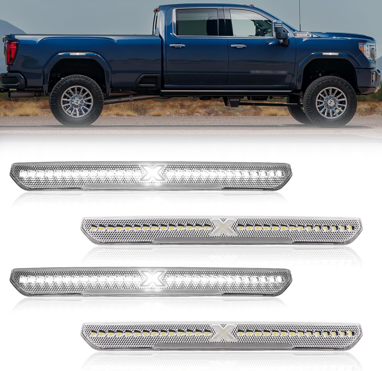 LED Side Marker Lights for 2020-2024 GMC Sierra 2500HD 3500HD XStyle [Patent Pending] Front Rear Bumper Fender Marker Lamps Clear Lens White Light 4PCS Spirit Snake Series
