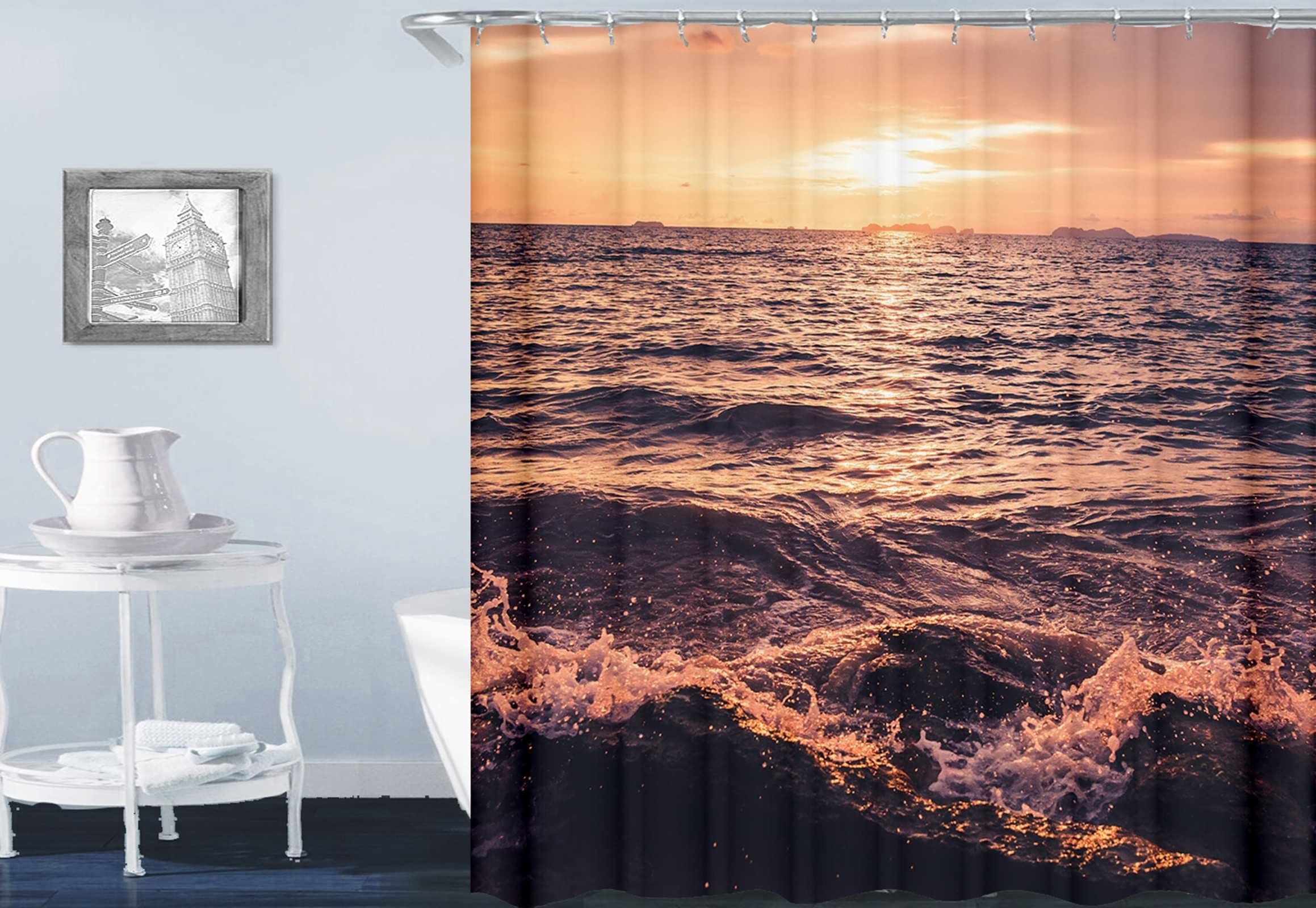 Rideau de douche coucher de soleil 165x200cm pour s'évader dans sa salle de bain