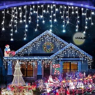 QHLXJYY 100 FT Christmas Lights Outdoor Decorations 900 LED 8 Lighting Modes with Timer Memory Waterproof Fairy String Light with 150 Drops Christmas Light for Party Holiday Wedding Decor Cool White
