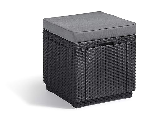 Allibert by Keter Cube Hocker mit Stauraum, grau, inkl. Kissen,