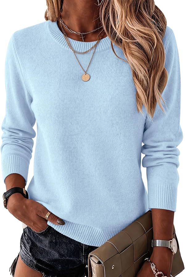 Ropa de Moda para Mujer Zeagoo, Suéter de Mezcla de Lana con Cuello Redondo y Manga Larga