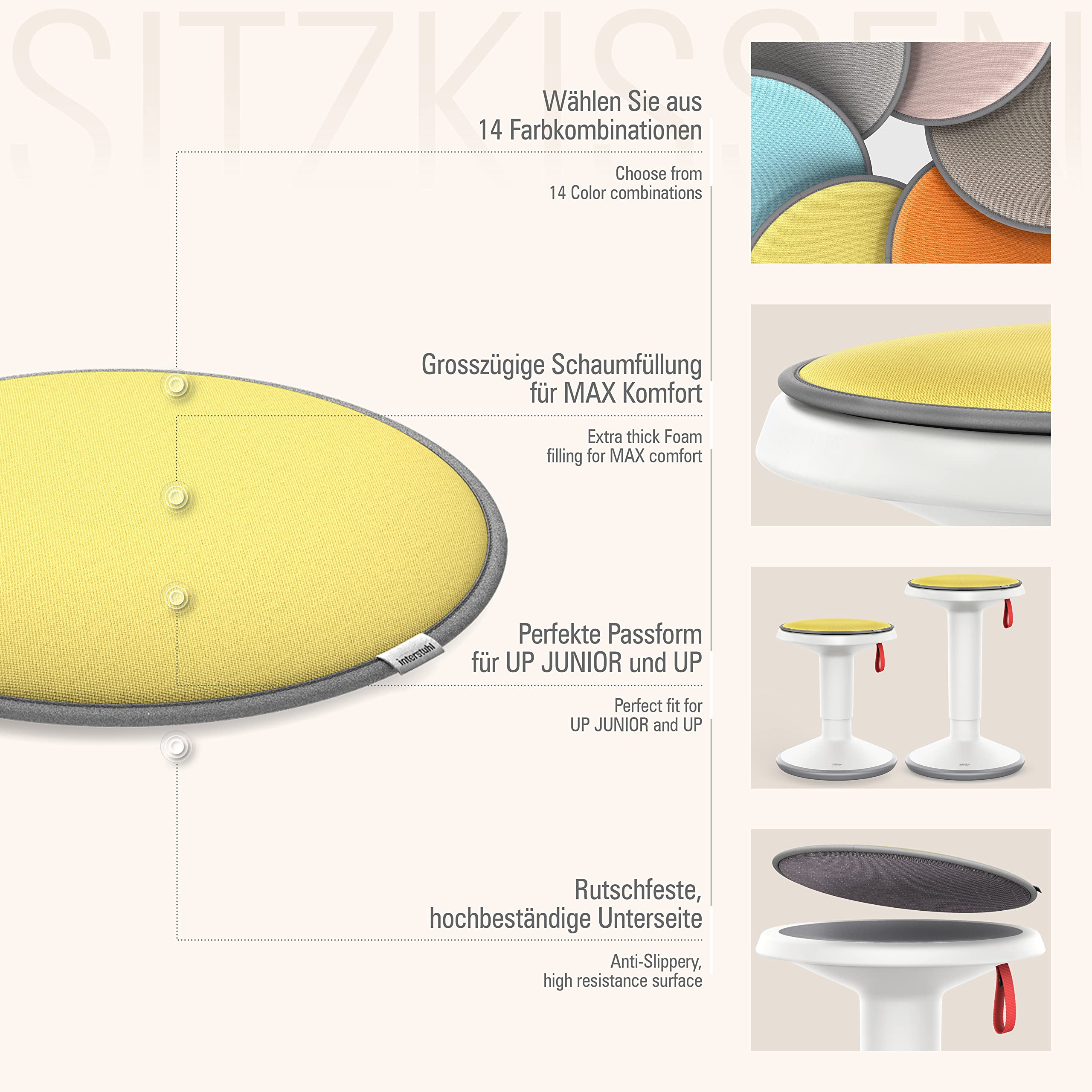 Interstuhl UPis1 Premium Sitzkissen - Besonders bequemes Stuhlkissen perfekt geeignet für Hocker, Stühle, Bänke und Fußböden - Perfekt UPis1 Bürohocker (Quarzgrau)