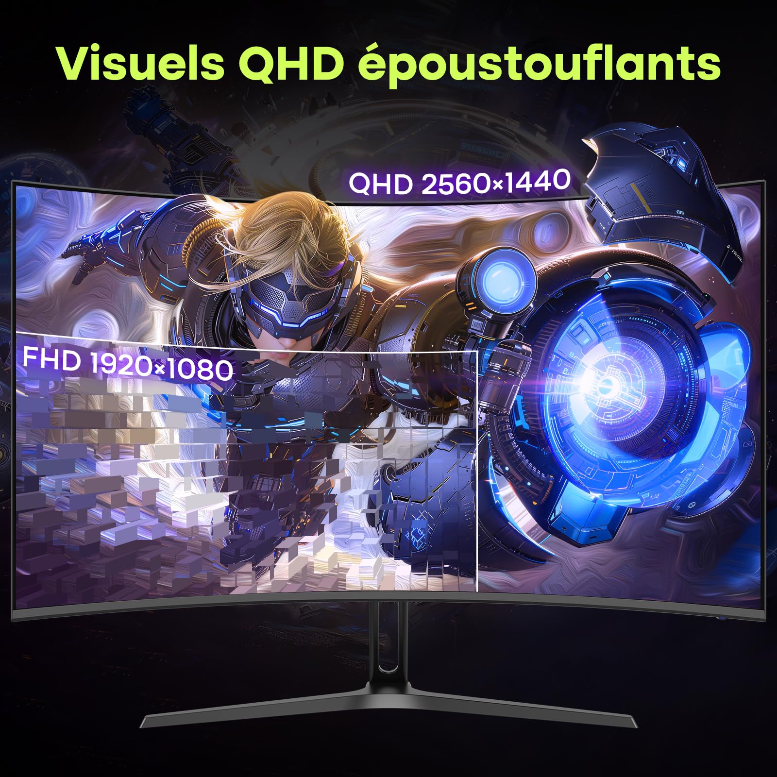 Amzfast Écran PC Gaming 27 Pouces Incurvé, 2K QHD(2560 x 1440), 200Hz Moniteur, 1ms MPRT, 1500R, sRGB 134%, Adpative Sync, HDR400, Eyes-Care,VESA 100 x 100, HDMI 2.0 x 2/DP 1.4 x 2, AMZG27C1Q - 5