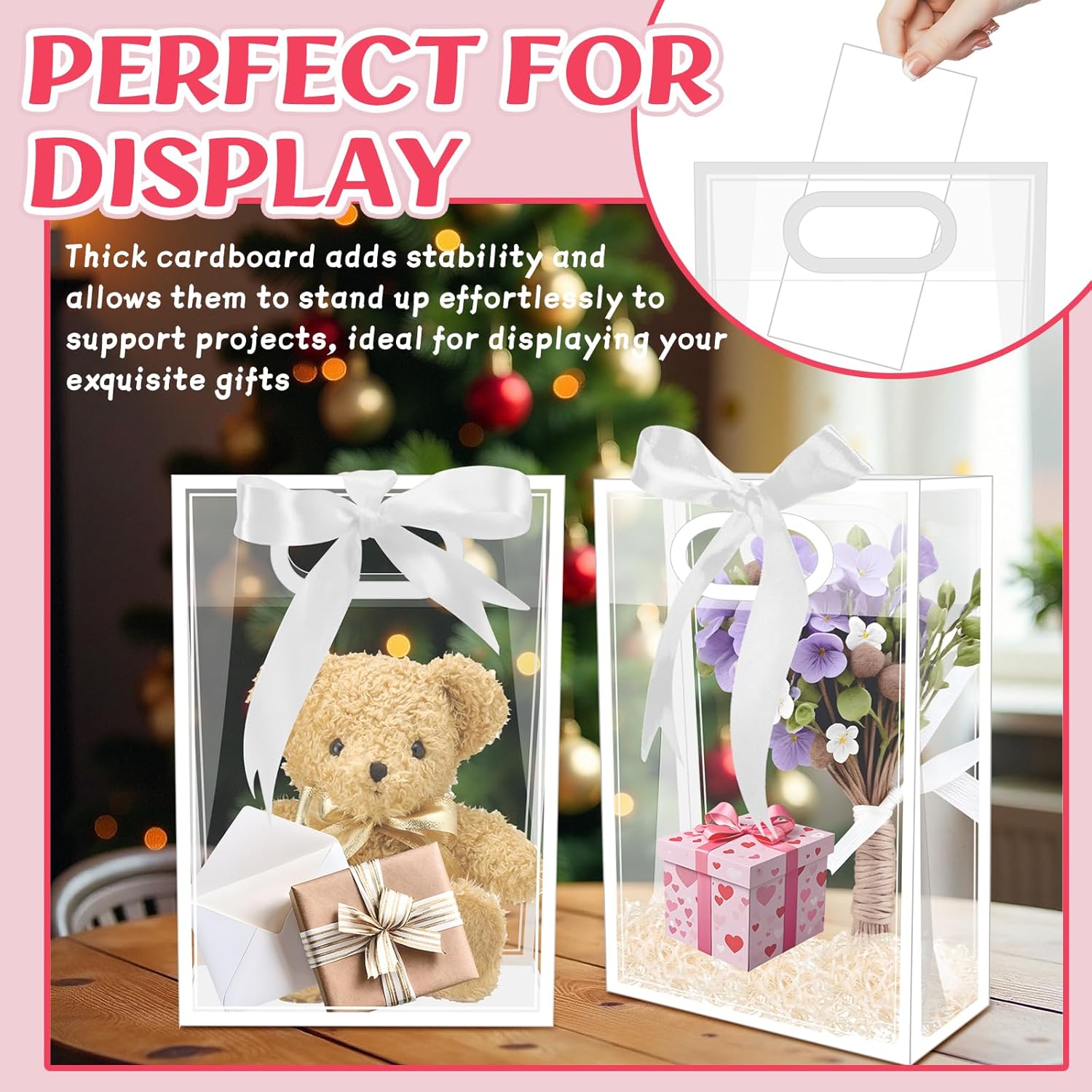 BadenBach 10 PCS Clear Gift Bags with Handles,7.1"x10.2"x3.2", Reusable Plastic Clear Party Favor Bags with Ribbon Transparent Plastic Gift Bags for Bridal Wedding Birthday Valentine's Day,White - Image 6