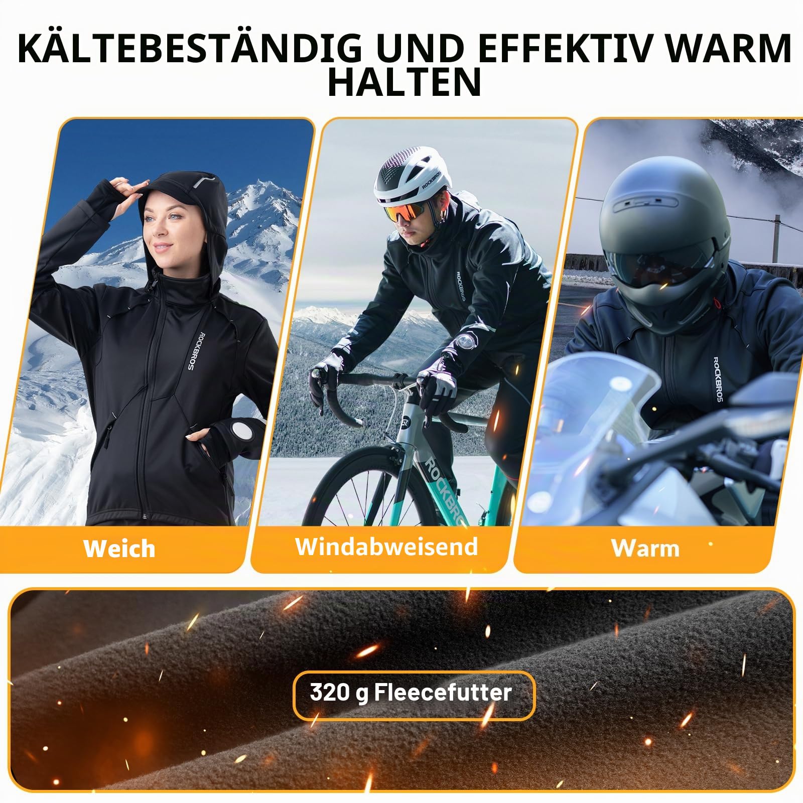 ROCKBROS Winter Fahrradjacke Herren Winterjacke Thermo Softshelljacke Winddichte Wasserdicht Atmungsaktiv für Radfahren, Laufen, Wandern
