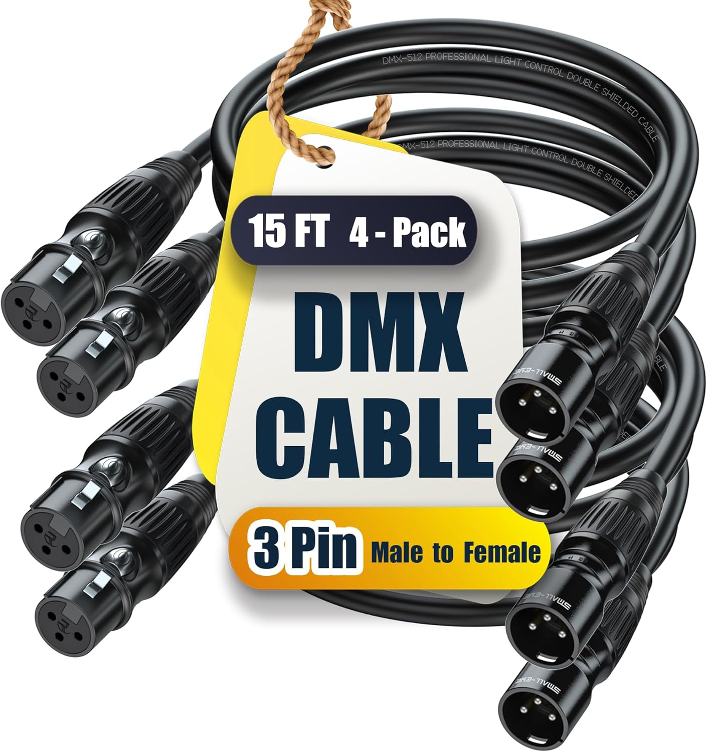 DMX Cables 10 ft 2 Pack - Premium 3 Pin Male to 3 Pin Female - DMX Cable for Stage Lighting, Multi-Color Coded