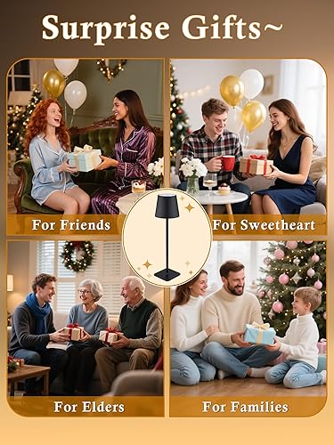 Miniatura 7 de Juego de Lámparas Inalámbricas de 2, Set de Lámparas con Batería de 6000mAh, Lámparas Recargables Ajustables + 3 Colores, Lámpara de Mesa Negro