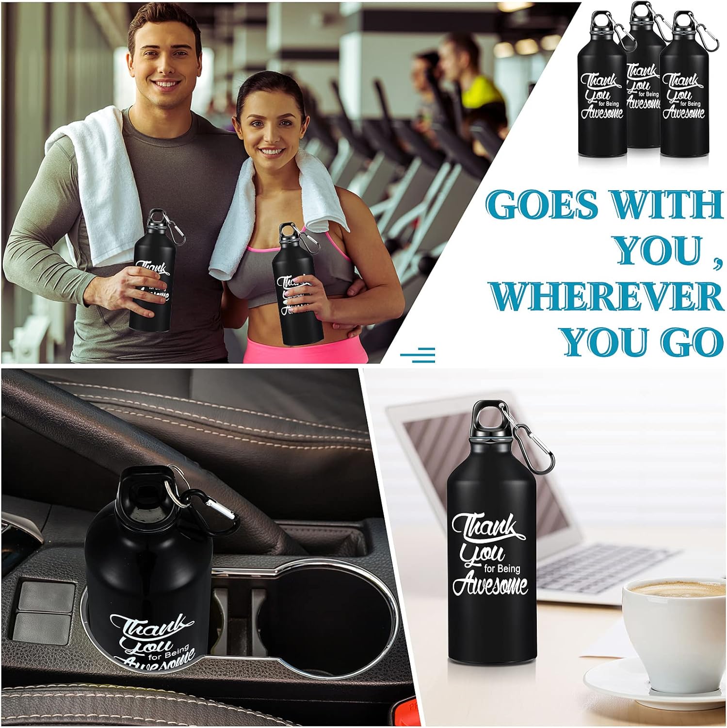 Sieral 10 Pcs Employee Appreciation Gifts Thank You for Being Awesome Water Bottle 20 oz Aluminum Water Bottle Lightweight Sport Tumbler with Twist Cap Buckle Inspirational Gifts for Coworker - Image 6