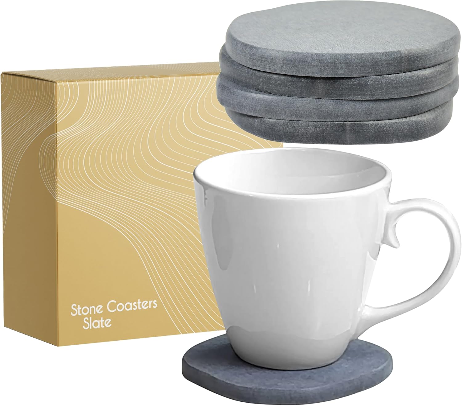 Stone Coasters Slate Set of 4 from Diatomaceous Earth, Fast Absorbing Stone Coasters for Drinks, Water Absorbent Diatomite Tiki Bar Decor, Coffee Bar Accessories for Coffee Table, Small Plant Coaster