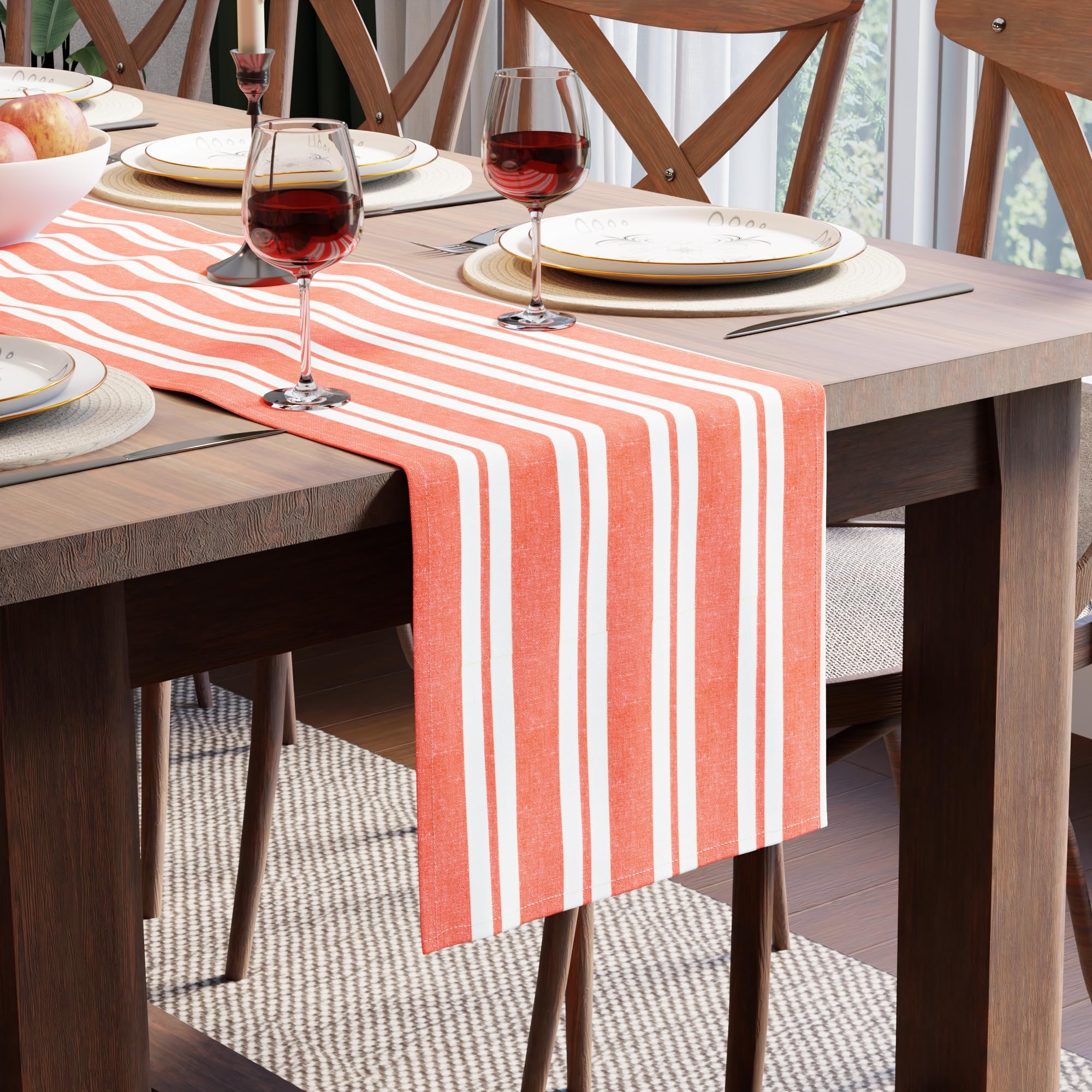 Encasa XO Cotton Dining Table Runner | Franca Orange Stripes | Size 13x48 in - Machine Washable & Durable โ image 1