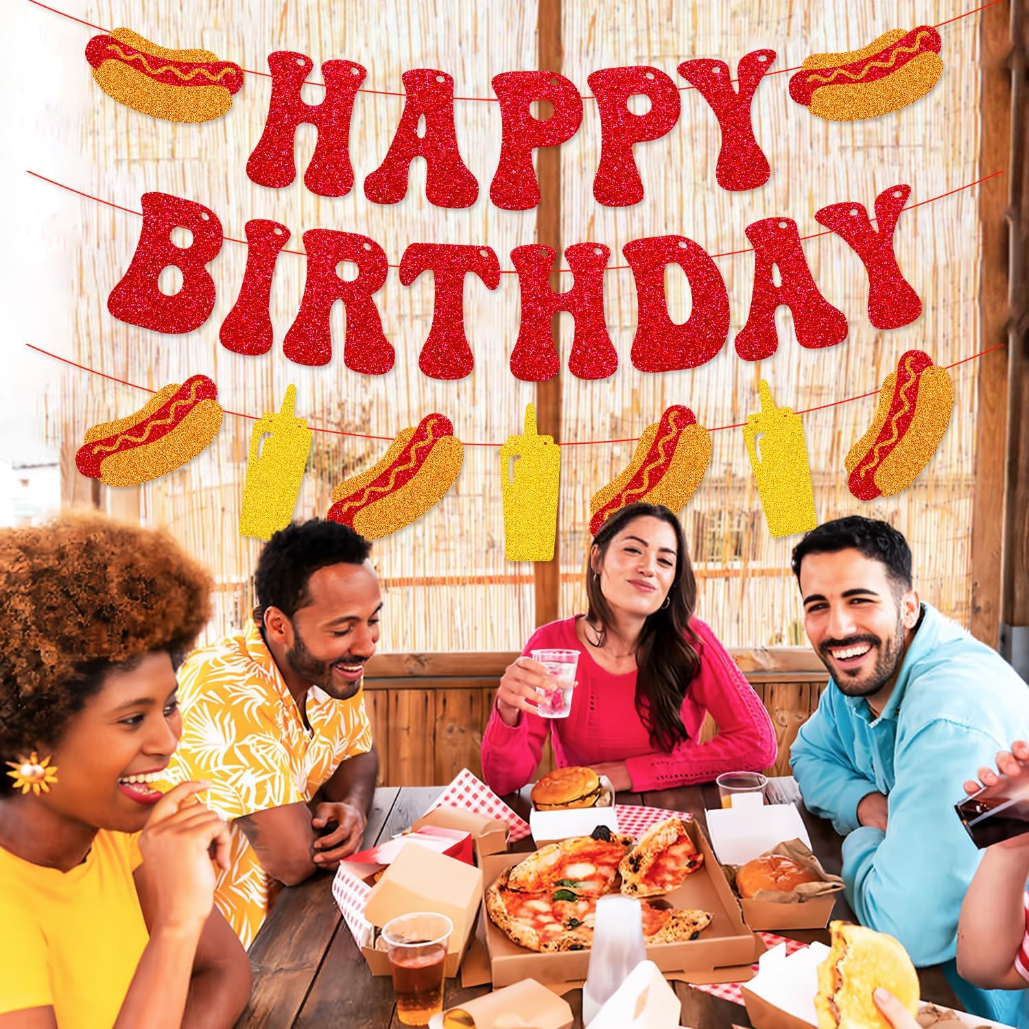 Hot dog Happy Birthday Banner Hot dog Bar Birthday Party Decorations for Children Kids BBQ and Picnic Sausage Bday Party Supplis