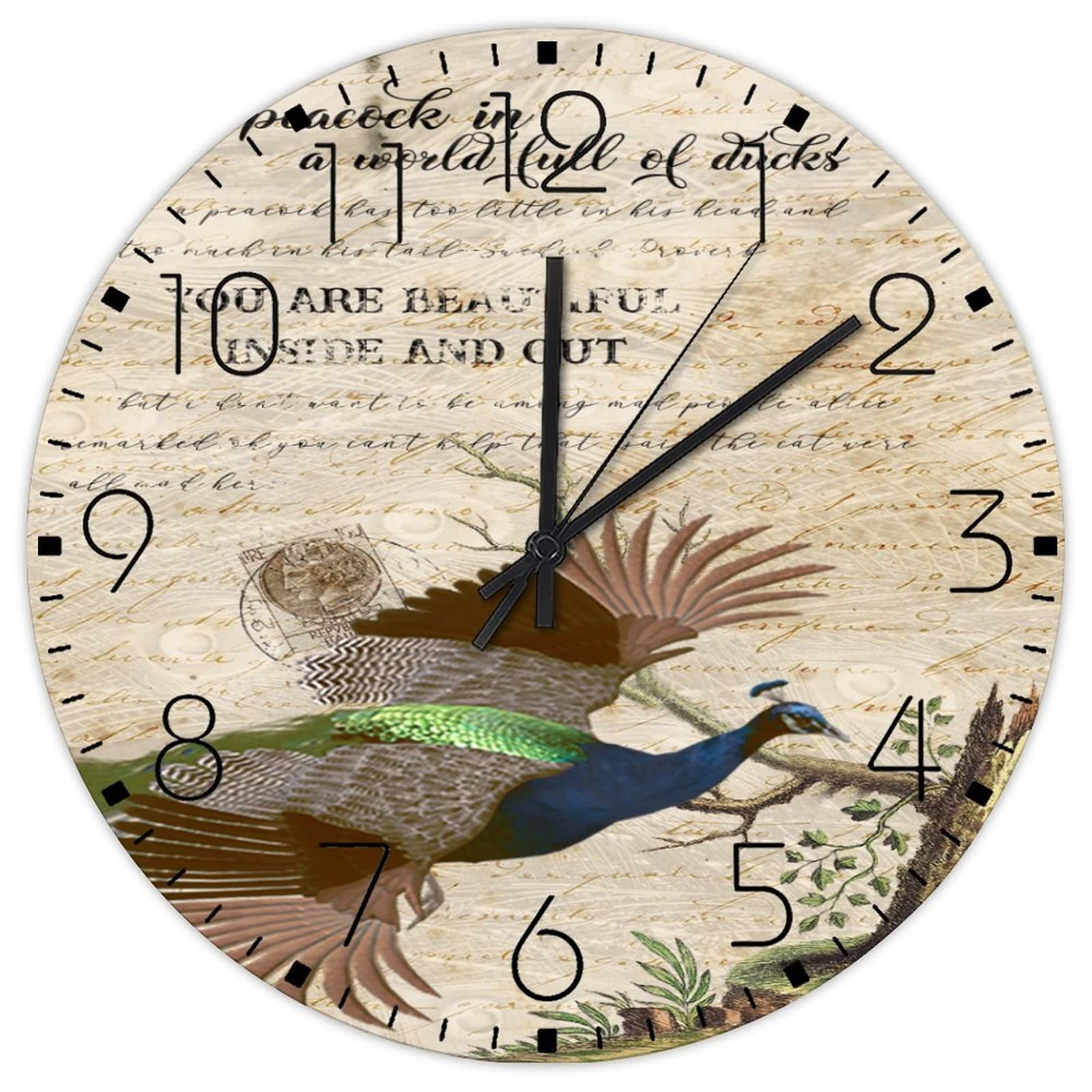 Horloge murale en bois 38,1 cm décoration salle de classe bureau vintage vert sarcelle