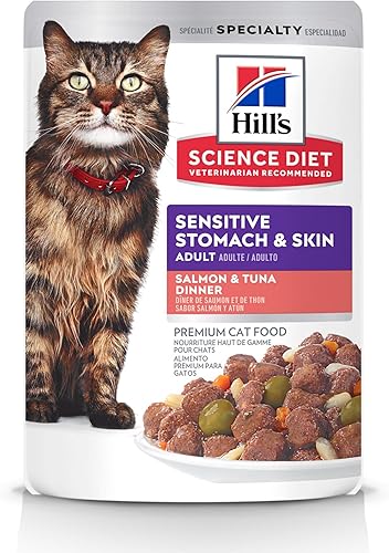 Miniatura 1 de Hill's Science Diet Bolsas de comida húmeda para gatos adultos sensibles para estómago y piel, salmón y atún, 2.8 onzas, paquete de 24
