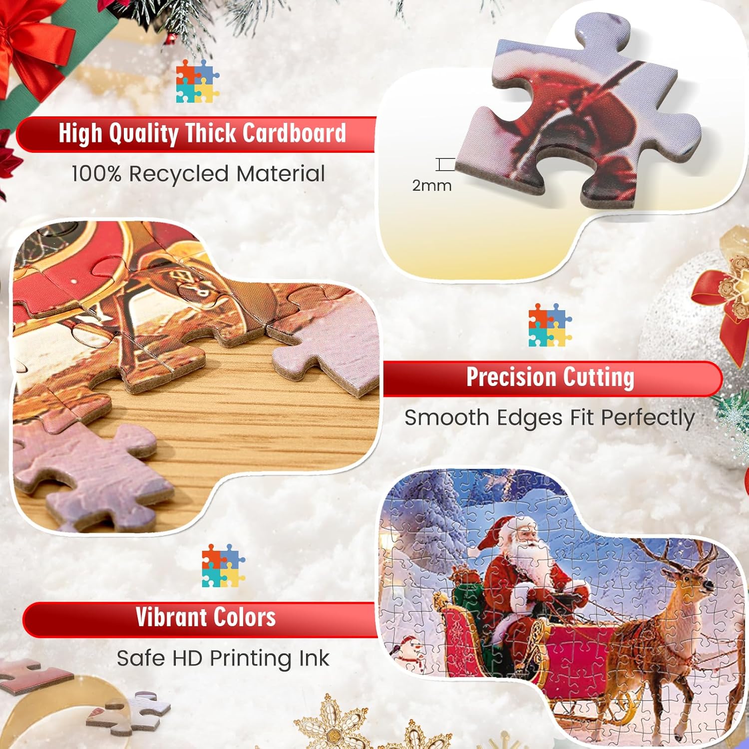 Christmas Jigsaw Puzzles for Adults 1000 Pieces - Santa Claus Under Aurora Borealis - 27 x 20 in - Xmas Winter Holiday Puzzle for Adults - Challenging Family Puzzle Perfect for Game Nights