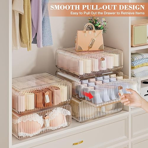 Miniatura 2 de Organizador de cajones de ropa interior para calcetines, 24 compartimentos de acrílico transparente con divisores extraíbles para armario, caja de