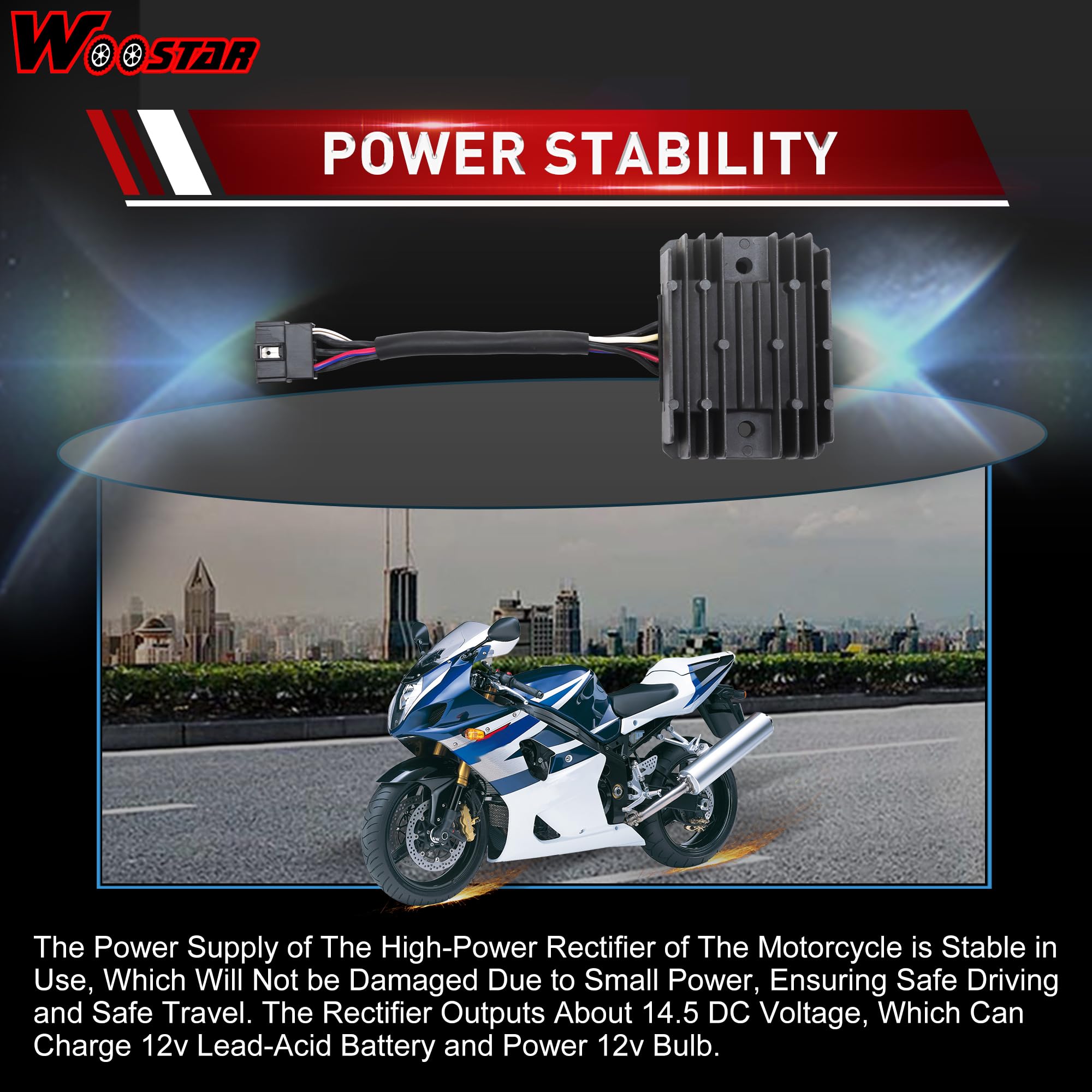 WOOSTAR 5 Pin Raddrizzatore Regolatore di Tensione Sostituzione per GSXR 600 1997-2005 750 1996-2005 1000 2001-2004 Hayabusa 1999-2007 VL1500 Intrude 1998-2004 LT-F500F Quadrunner 1998-1999