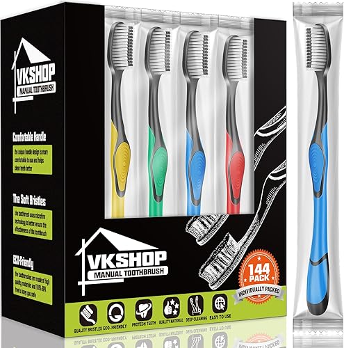 VKshop 144 paquetes de cepillos de dientes de bambú extra suaves, cepillos de dientes naturales, ecológicos y biodegradables, embalados