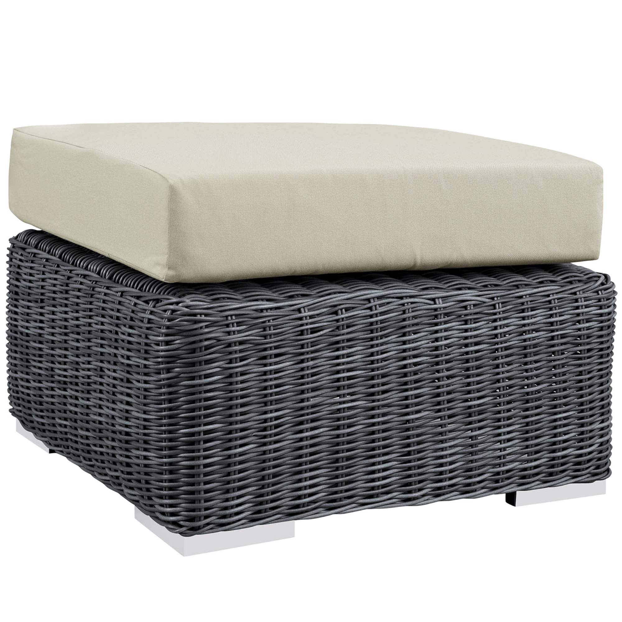Ergode Summon Outdoor Patio Ottoman | Two-Tone Rattan | Sunbrella Cushions | UV Protection | Aluminum Frame | Ultimate Comfort & Quality