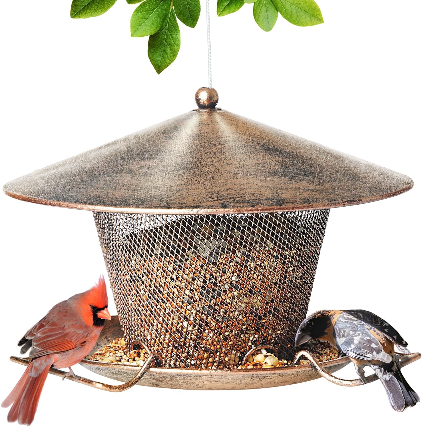 Bird Feeder for Outdoor, Rainproof Weatherproof Metal Hanging Wild Bird Feeder with 9.8″ Roof 3 LBs Seeds Capacity, Easy to Clean & Refill