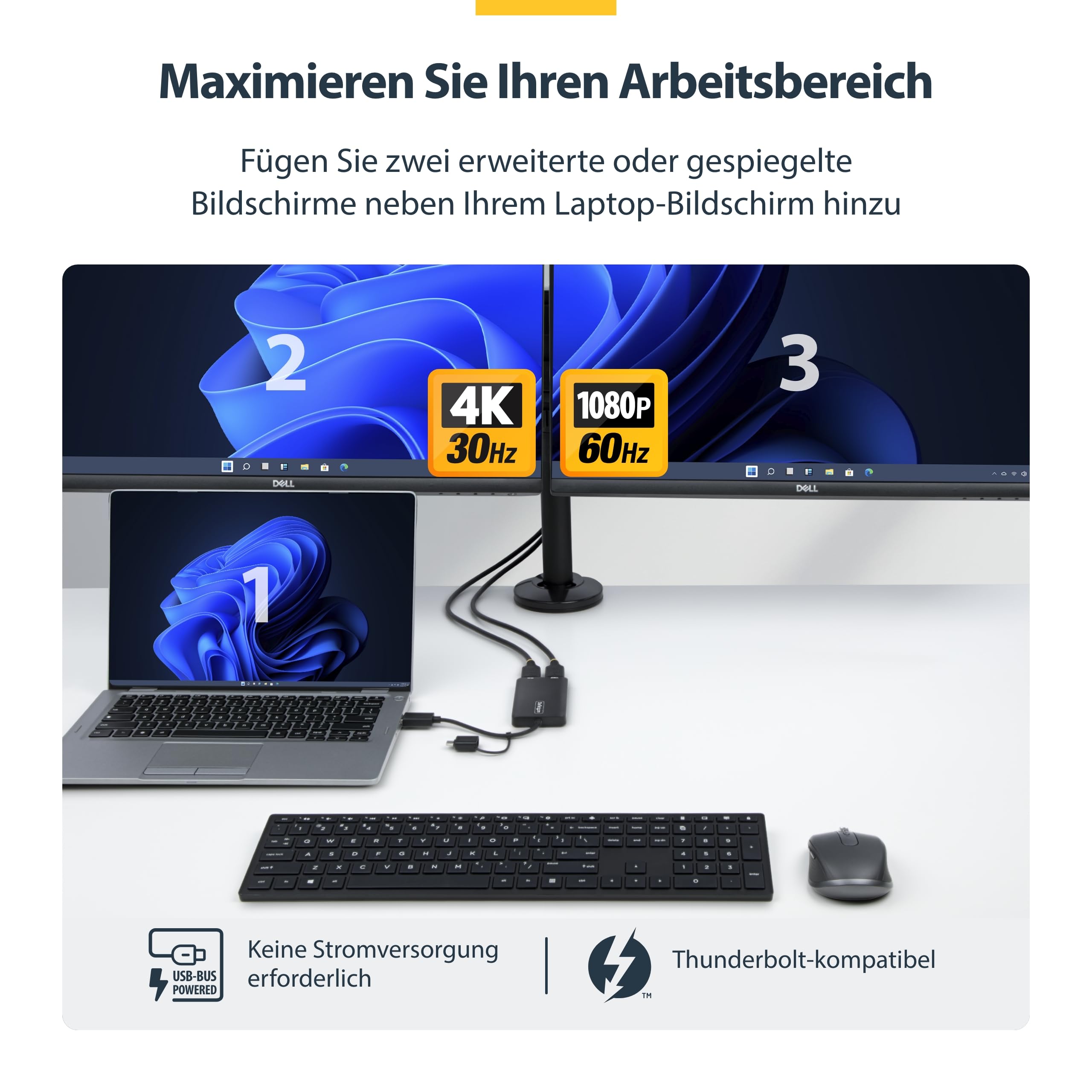 StarTech USB-A und USB-C auf Dual HDMI, 4K 30Hz, 1080p, Mac Windows | Dual-Monitor-Erweiterung, Für M-Series MacBooks, ChromeOS, Externe Grafikkarte, 11cm Kabel