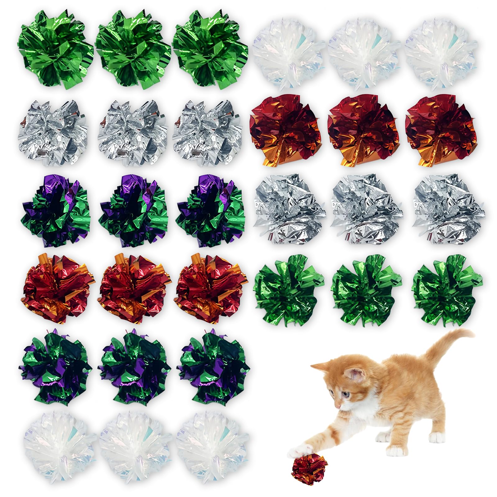 30Pcs Cat Crinkle Toys Cat Ball Toy Balls Interactive Cats Rolling Indoor foil Chase Pet Chasing Creative Fun Hunting Kitten Kittens Toy Resistant for Cats And Kittens to Maintain Healthy Vitality