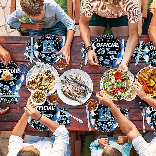 Miniatura 6 de 100 piezas de decoraciones de cumpleaños número 13 para niños, adolescentes, suministros oficiales de 13 años, platos, servilletas, tenedores, juego