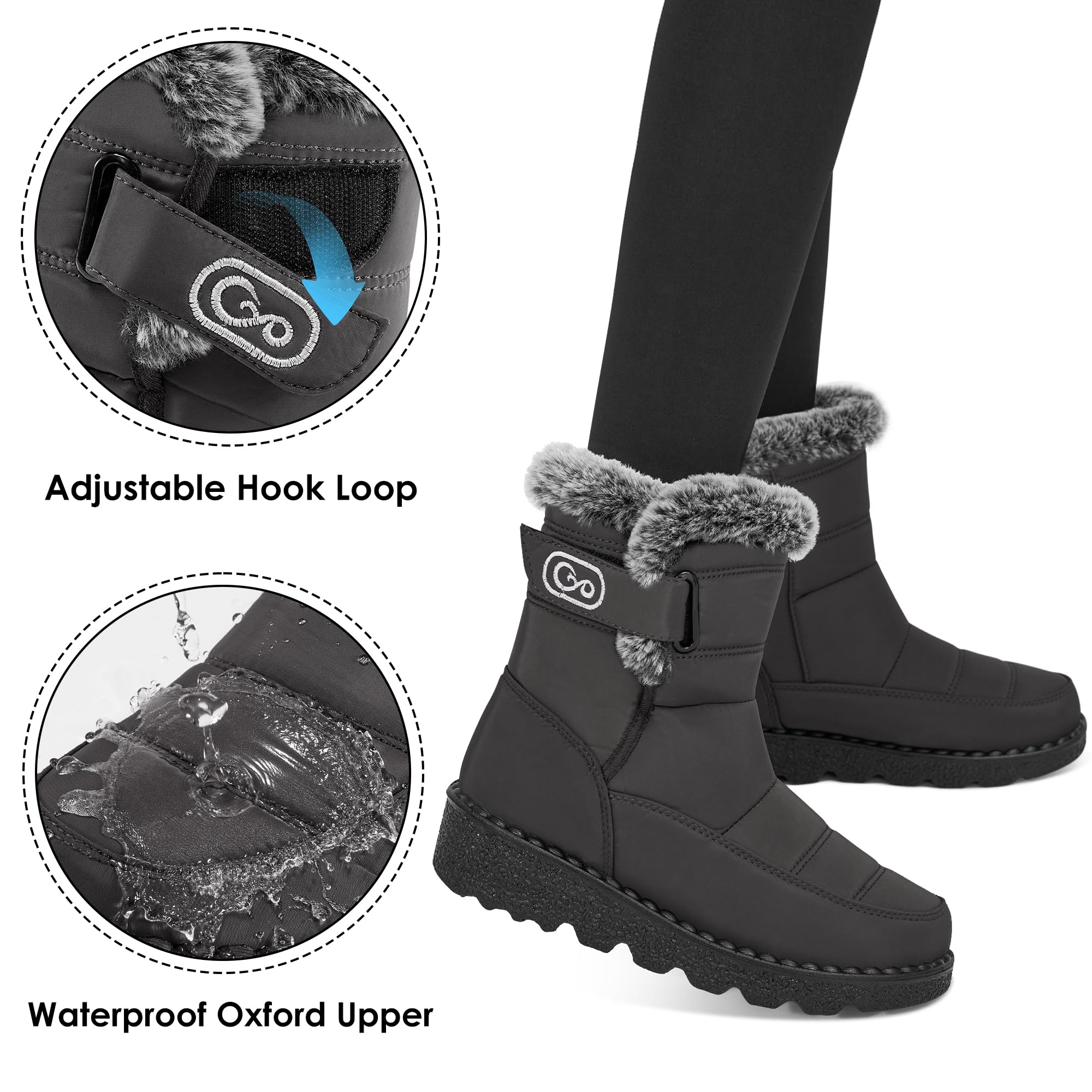 Ablanczoom Botas de nieve de invierno para mujer con forro de piel cálida, cómodas, antideslizantes, impermeables, zapatos para exteriores