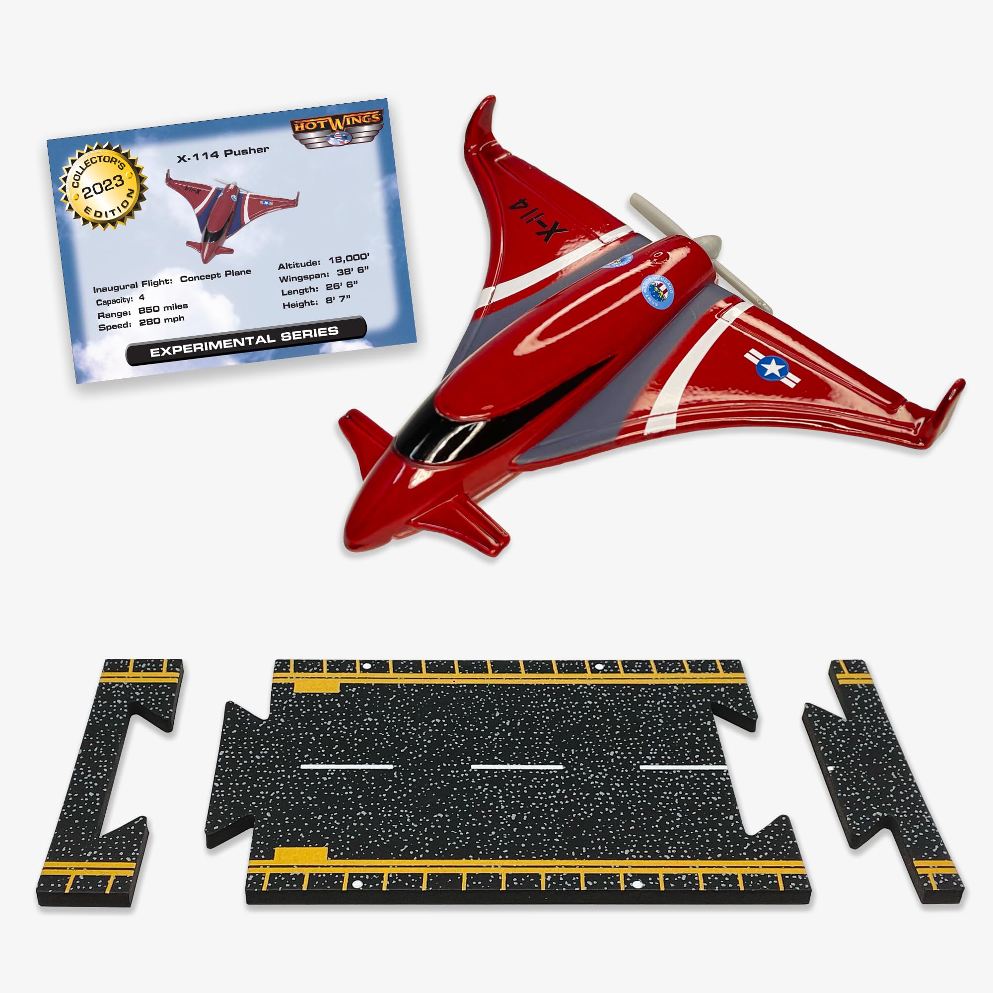 Hot Wings Planes Wings X-114 Pusher with Connectible Runway Red