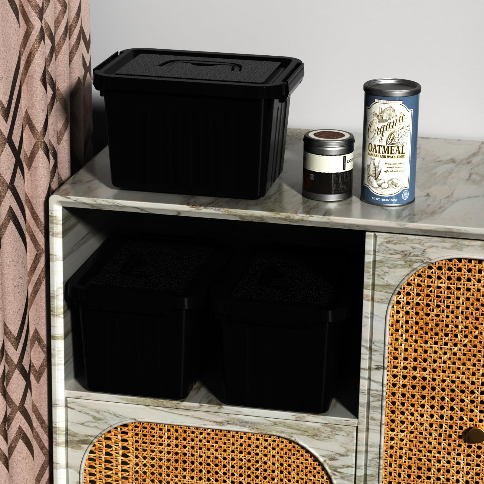Contenedor de plástico negro de 6 cuartos de galón con asa, paquete de 6 | Cajas pequeñas de plástico con tapa