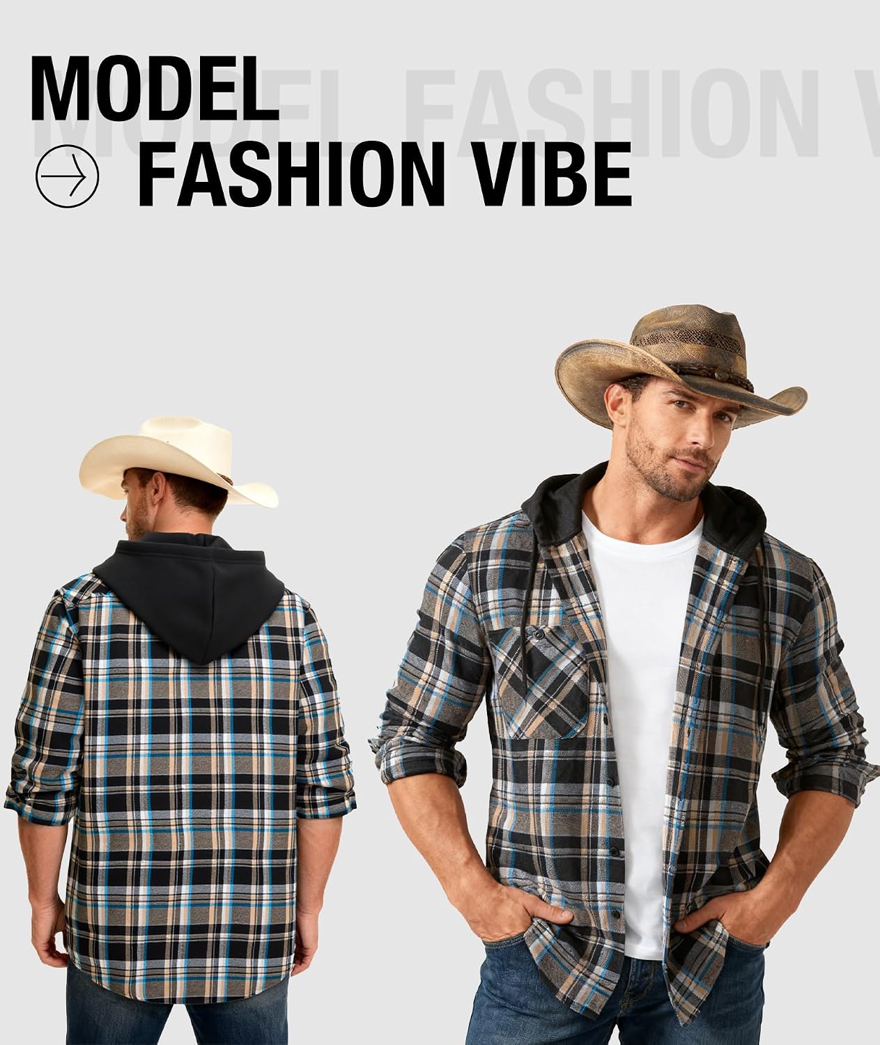 ZITY 5 Pack Men's Flannel Hoodie Shirts Button Down Long Sleeve Casual Stylish Plaid Hooded Shirt with Pocket
