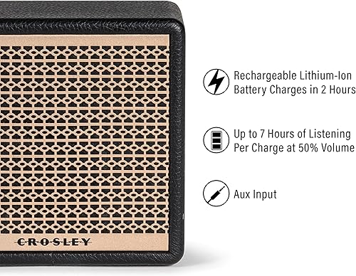 Miniatura 2 de Crosley CR3114A-BK Montero Mini Altavoz Bluetooth recargable portátil, negro